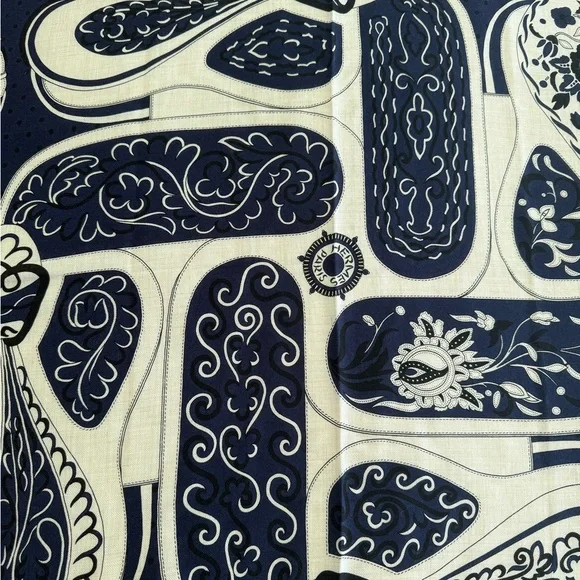 BNIB FESTIVAL DES AMAZONES BANDANA SHAWL 140 marine/naturel/noir - Picture 2 of 6